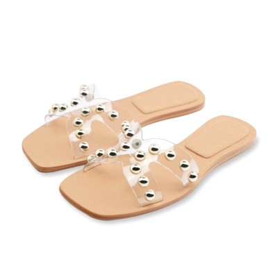 Simple and elegant rivet women's flat slippers
