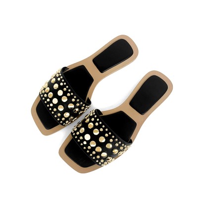 Luxury metal buckle design women's flat slippers