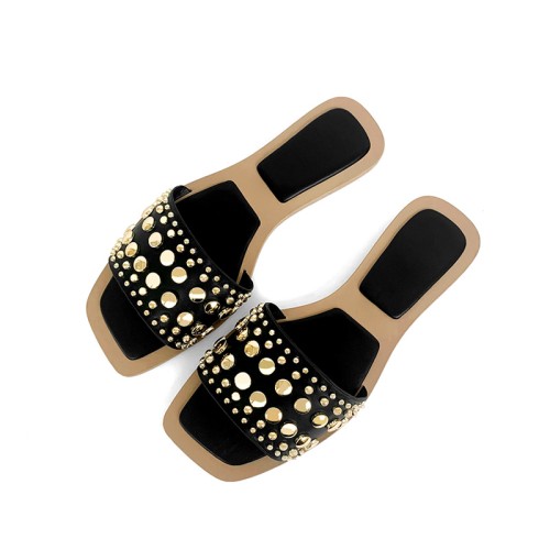 Luxury metal buckle design women's flat slippers