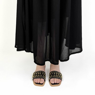 Luxury metal buckle design women's flat slippers