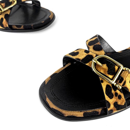 Leopard print cross strap women's flat slippers