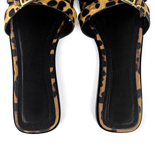 Leopard print cross strap women's flat slippers