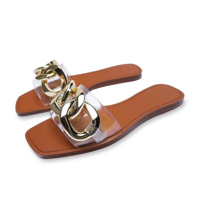 New style metal chain ladies flat slippers