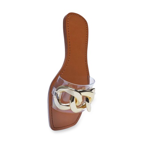 New style metal chain ladies flat slippers
