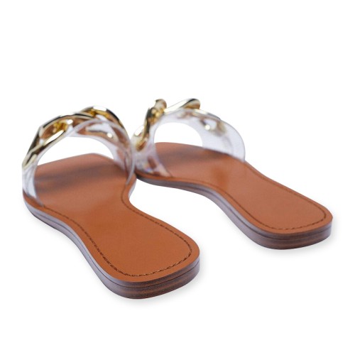 New style metal chain ladies flat slippers