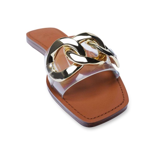New style metal chain ladies flat slippers