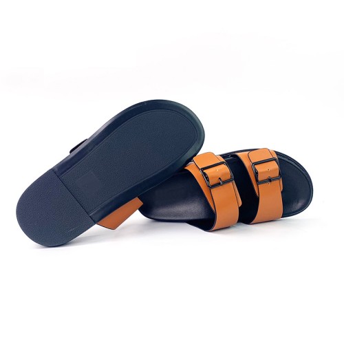 Luxurious leather buckle women's flat slippers