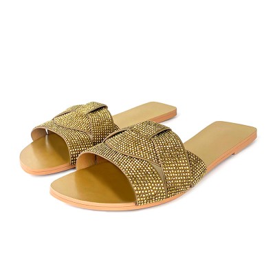Braided leather shiny women's flat slippers