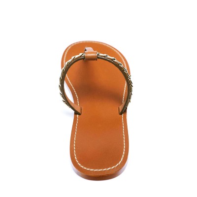 Brown metal chain design women's flat slippers