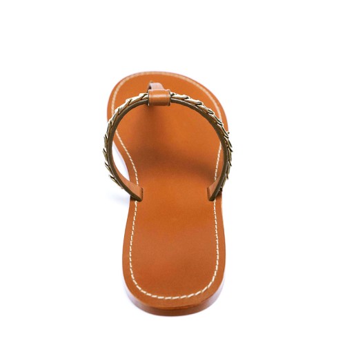 Brown metal chain design women's flat slippers
