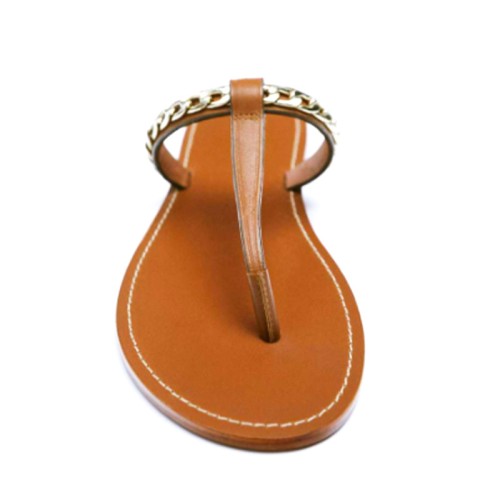 Brown metal chain design women's flat slippers