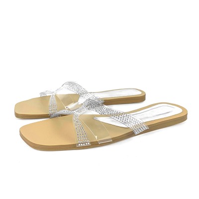 Transparent strap design women's flat slippers