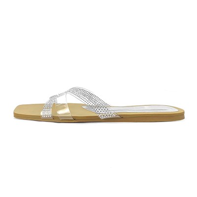 Transparent strap design women's flat slippers