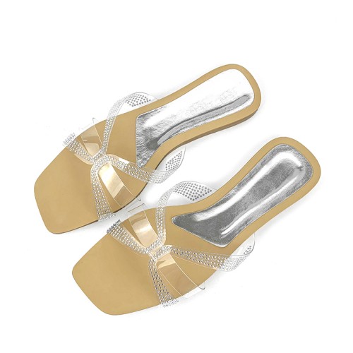 Transparent strap design women's flat slippers