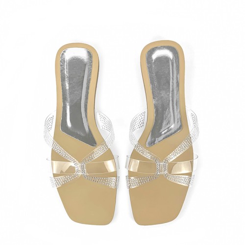 Transparent strap design women's flat slippers