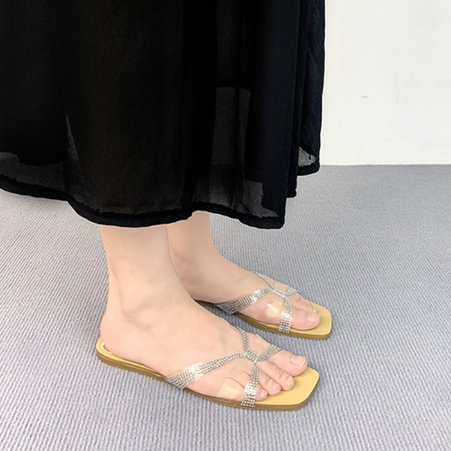Transparent strap design women's flat slippers