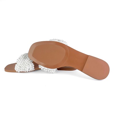 Lightweight pearl-embellished women's flat slippers