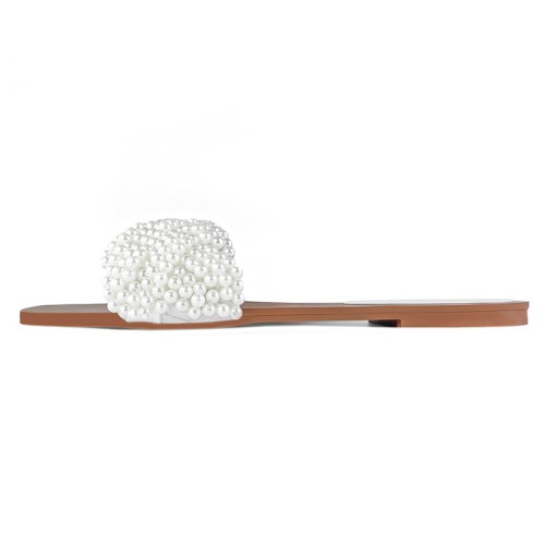Lightweight pearl-embellished women's flat slippers