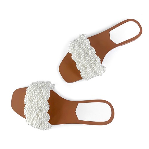 Lightweight pearl-embellished women's flat slippers