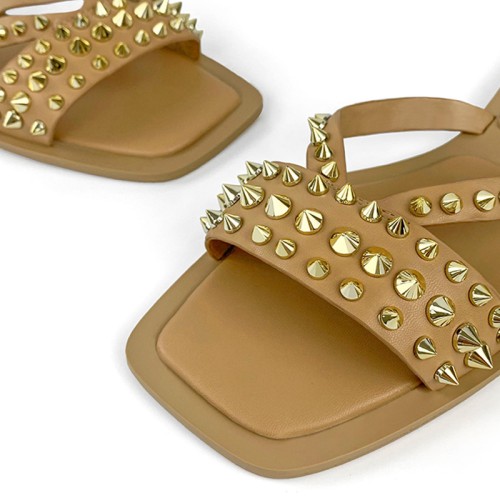 Fashionable rivet embellished women's flat slippers