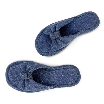 Blue bow denim women's flat slippers