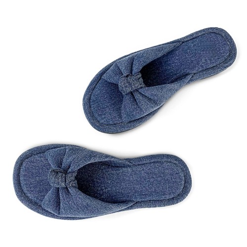 Blue bow denim women's flat slippers