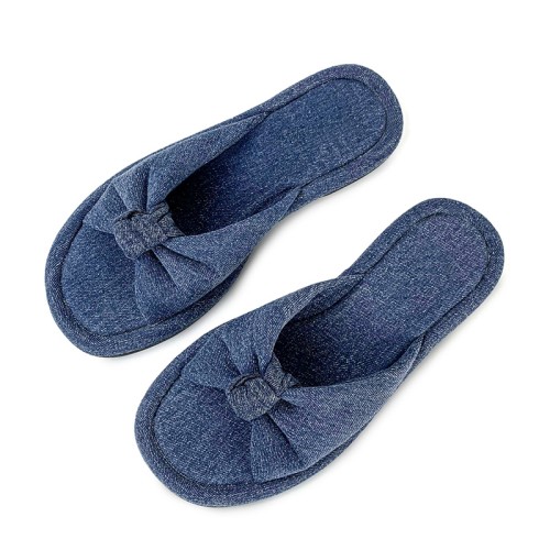 Blue bow denim women's flat slippers