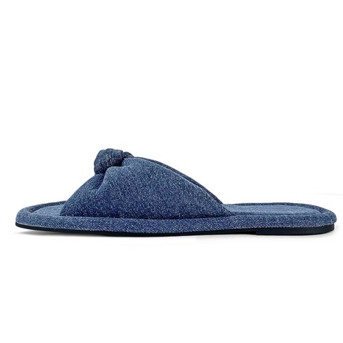 Blue bow denim women's flat slippers