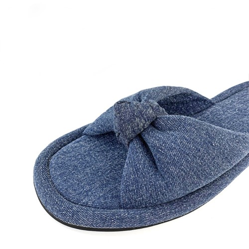 Blue bow denim women's flat slippers