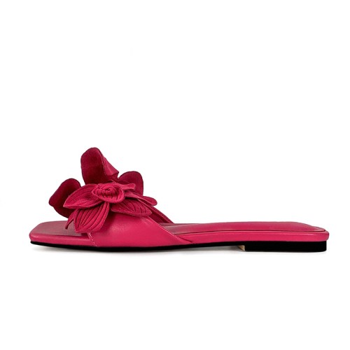 Rose red floral embellished women's flat slippers