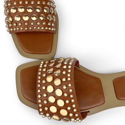 Exquisite metal embellishment women's flat slippers