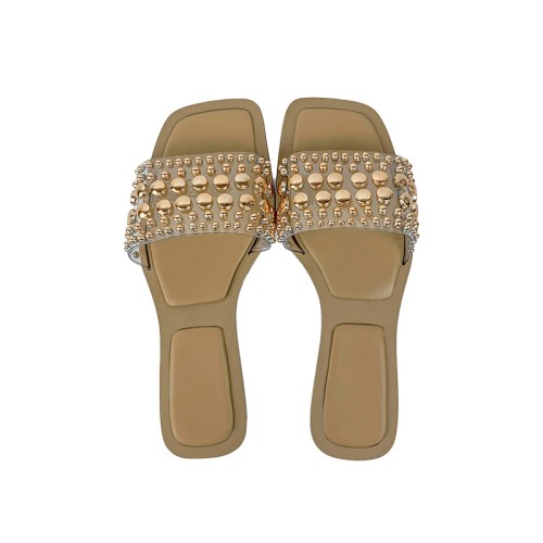 Exquisite metal embellishment women's flat slippers