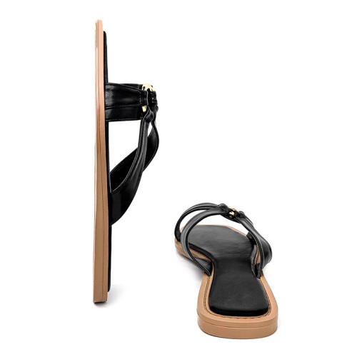 Women's square toe buckle decorated flat slippers