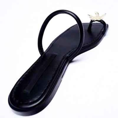Black non-slip square toe women's flip-flops