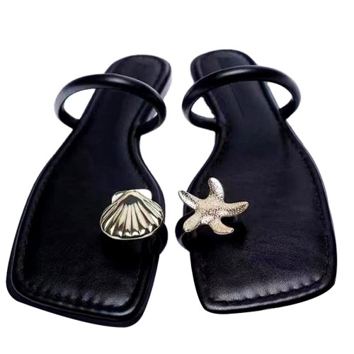 Black non-slip square toe women's flip-flops