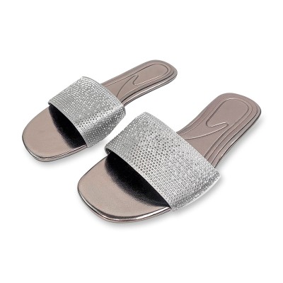 Women's flat slippers with sparkling rhinestones