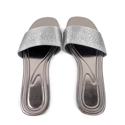 Women's flat slippers with sparkling rhinestones