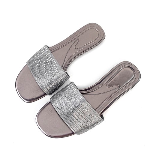 Women's flat slippers with sparkling rhinestones