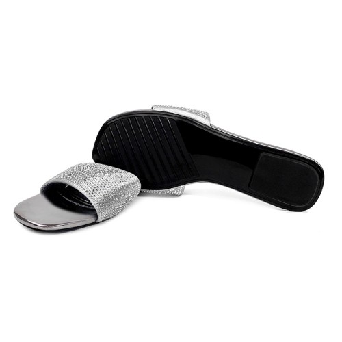 Women's flat slippers with sparkling rhinestones
