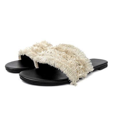 Round toe tassel decorated women's flat slippers