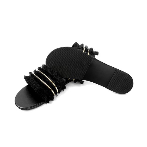 Round toe tassel decorated women's flat slippers