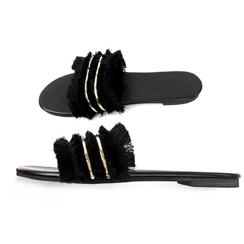 Round toe tassel decorated women's flat slippers