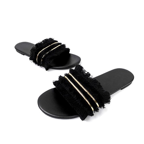 Round toe tassel decorated women's flat slippers