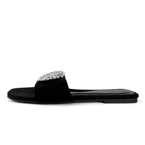 Black rhinestone embellished women's flat slippers