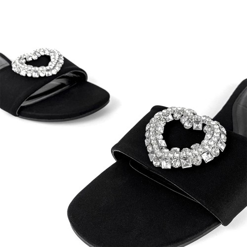 Black rhinestone embellished women's flat slippers