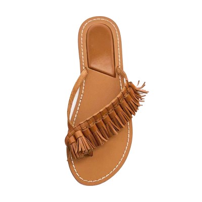 Women's flat thong slippers with fine tassels