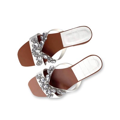 Summer rhinestone embellished women's flat slippers