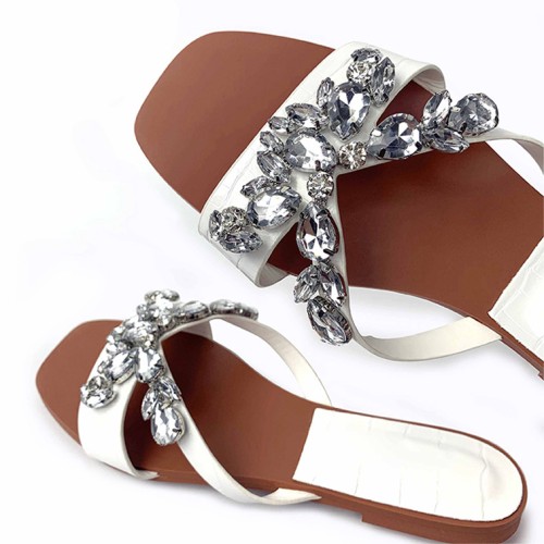 Summer rhinestone embellished women's flat slippers