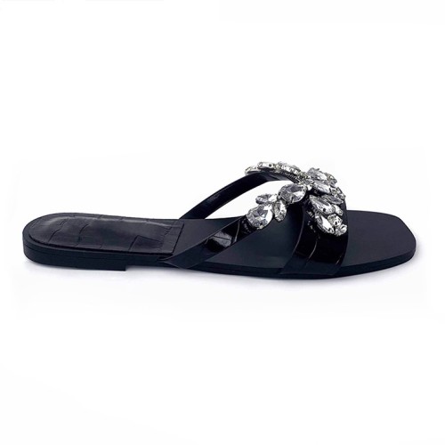 Summer rhinestone embellished women's flat slippers