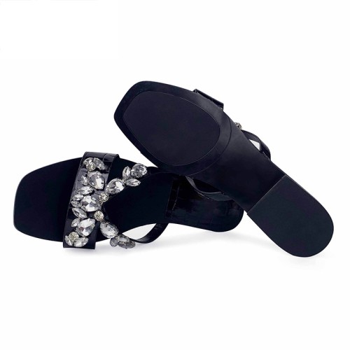 Summer rhinestone embellished women's flat slippers